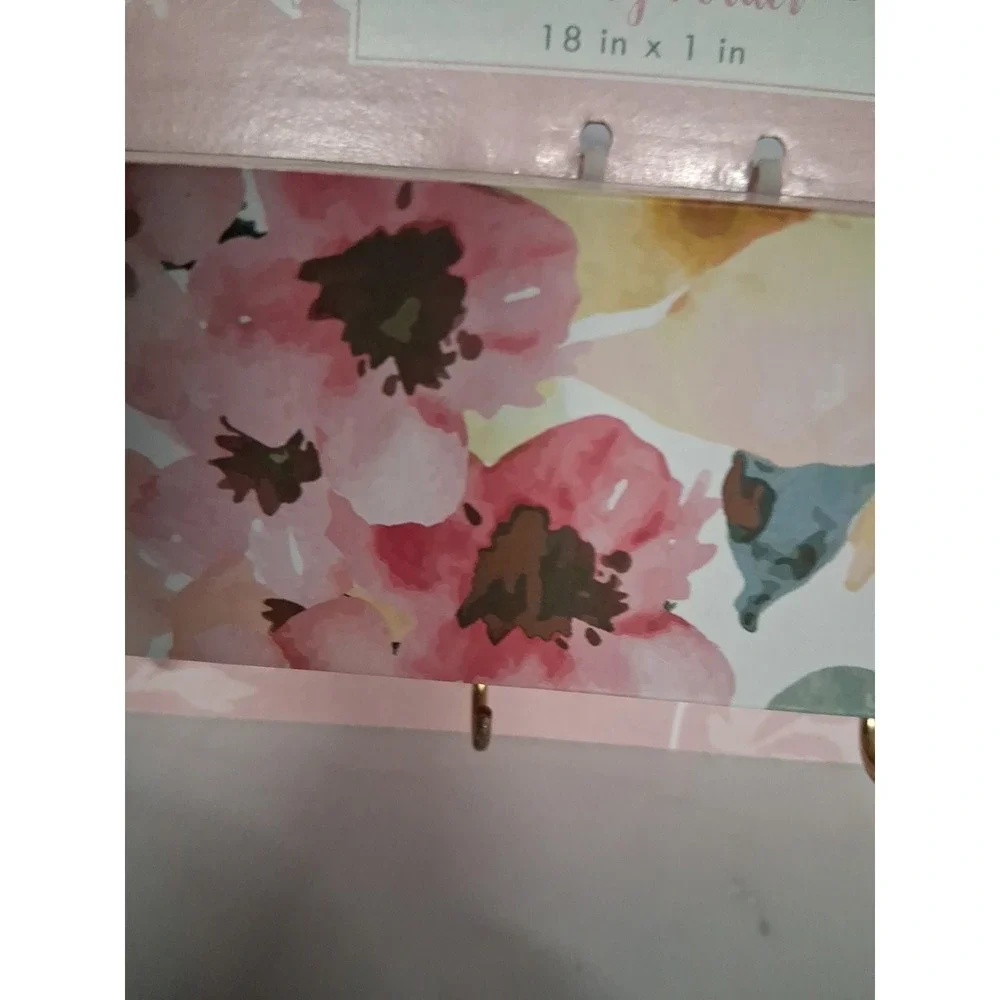 Floral Jewelry Holder/Organizer Wall Mounted 17-3/4 x 1-1/2 inches w/ 9 Hooks